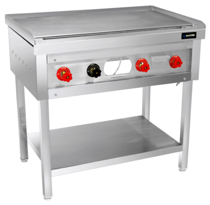 GAS GRIDDLE PLATE PLAIN TOP WITH 3 SIDE SKIRTING WITH 1 UNDER SHELF