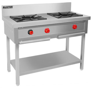 Two BURNER GAS RANGE WITH SPLASH-BACK
