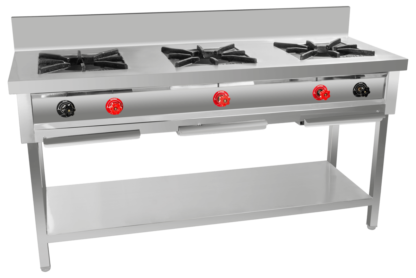 THREE BURNER GAS RANGE WITH SPLASH-BACK