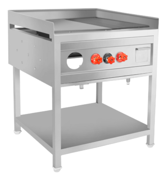 GAS GRIDDLE PLATE PLAIN TOP WITH 3 SIDE SKIRTING WITH 1 UNDER SHELF