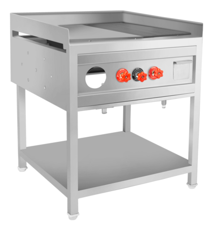 GAS GRIDDLE PLATE PLAIN TOP WITH 3 SIDE SKIRTING WITH 1 UNDER SHELF